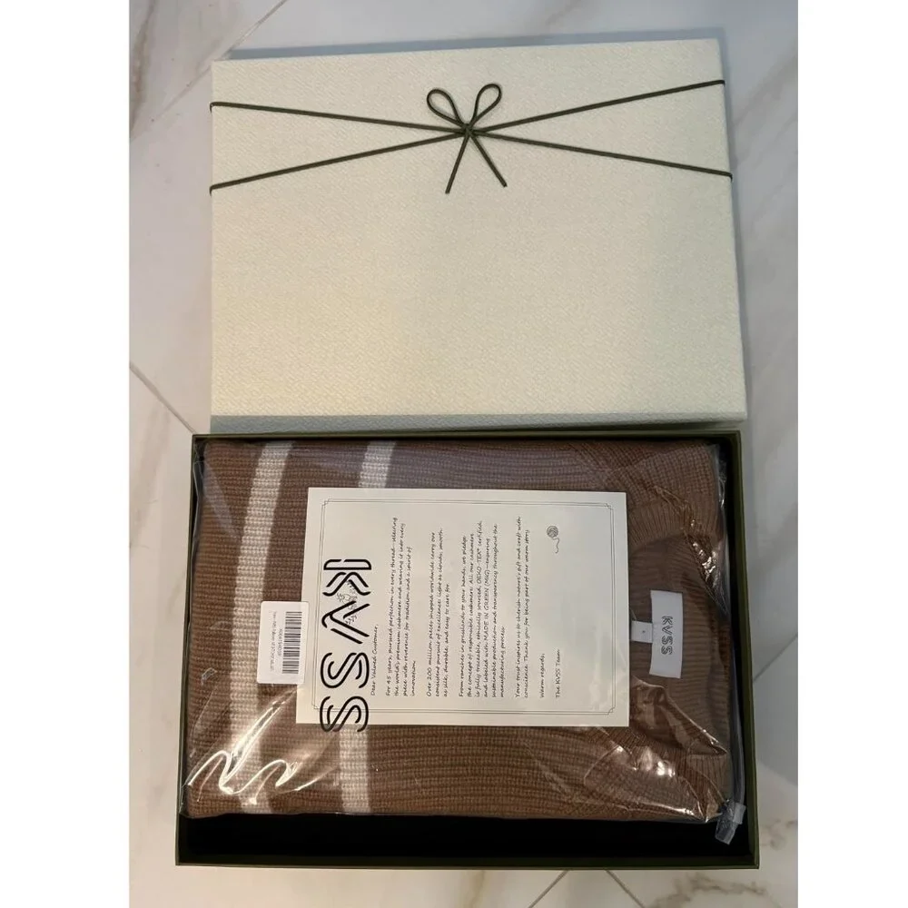 KVSS 100% Pure Cashmere Crewneck Pullover Sweater Brown/Cream Striped NEW w/Box! - Picture 6 of 6